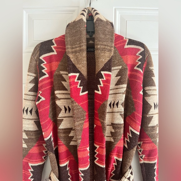 Lauren Ralph Lauren Red and Brown Patterned Cardigan - Picture 2 of 16